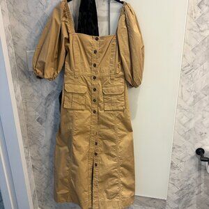 NWOT GANNI Cotton Midi Dress Tan/Brown